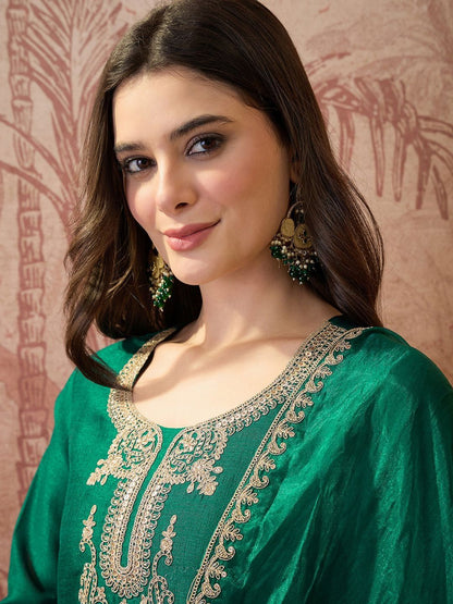Dhiyona SN Embroidered Round Neck Kurta & Palazzos Kurta Set