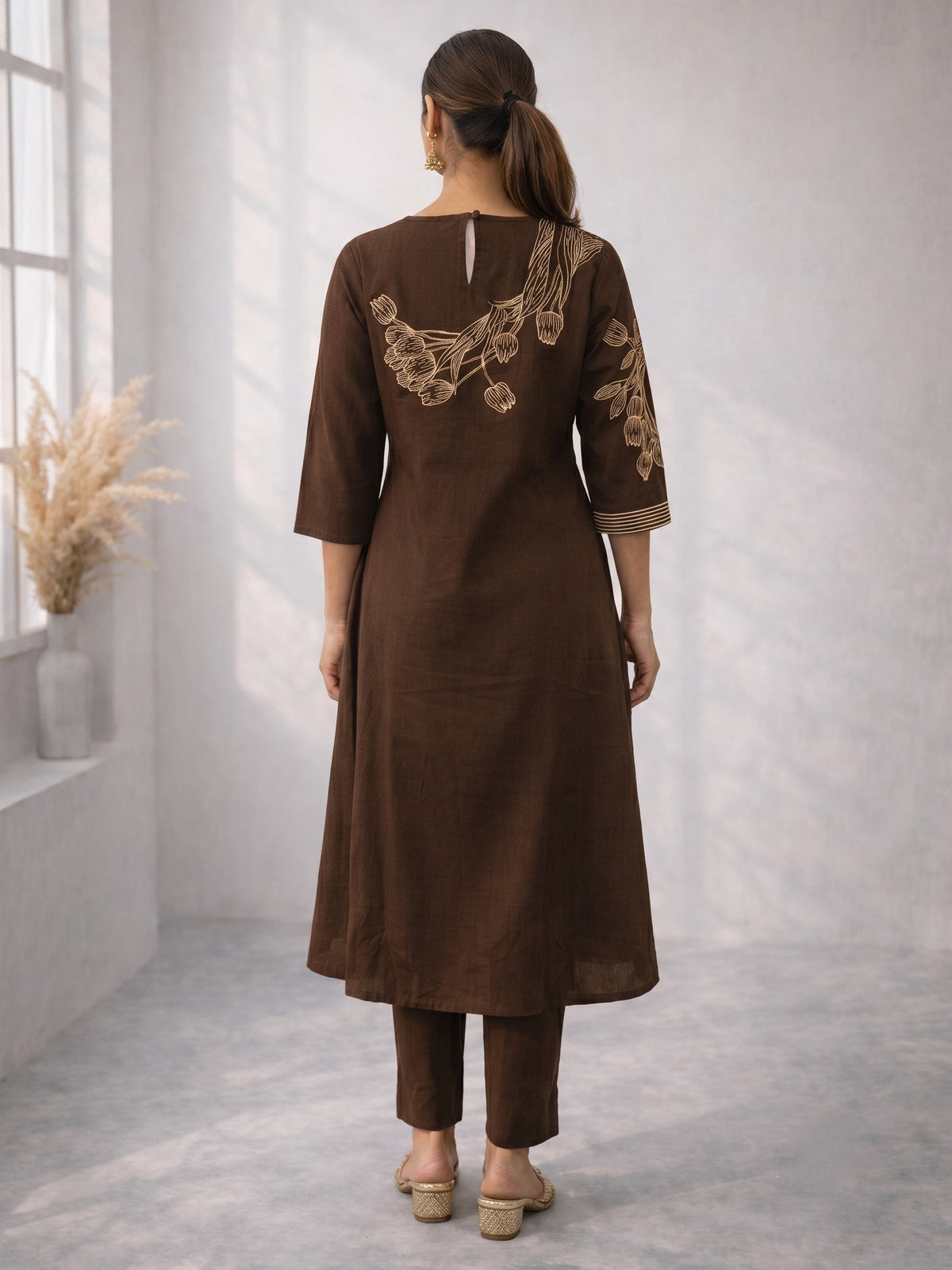Mishka Coffee Embroidered Kurta Pant Set