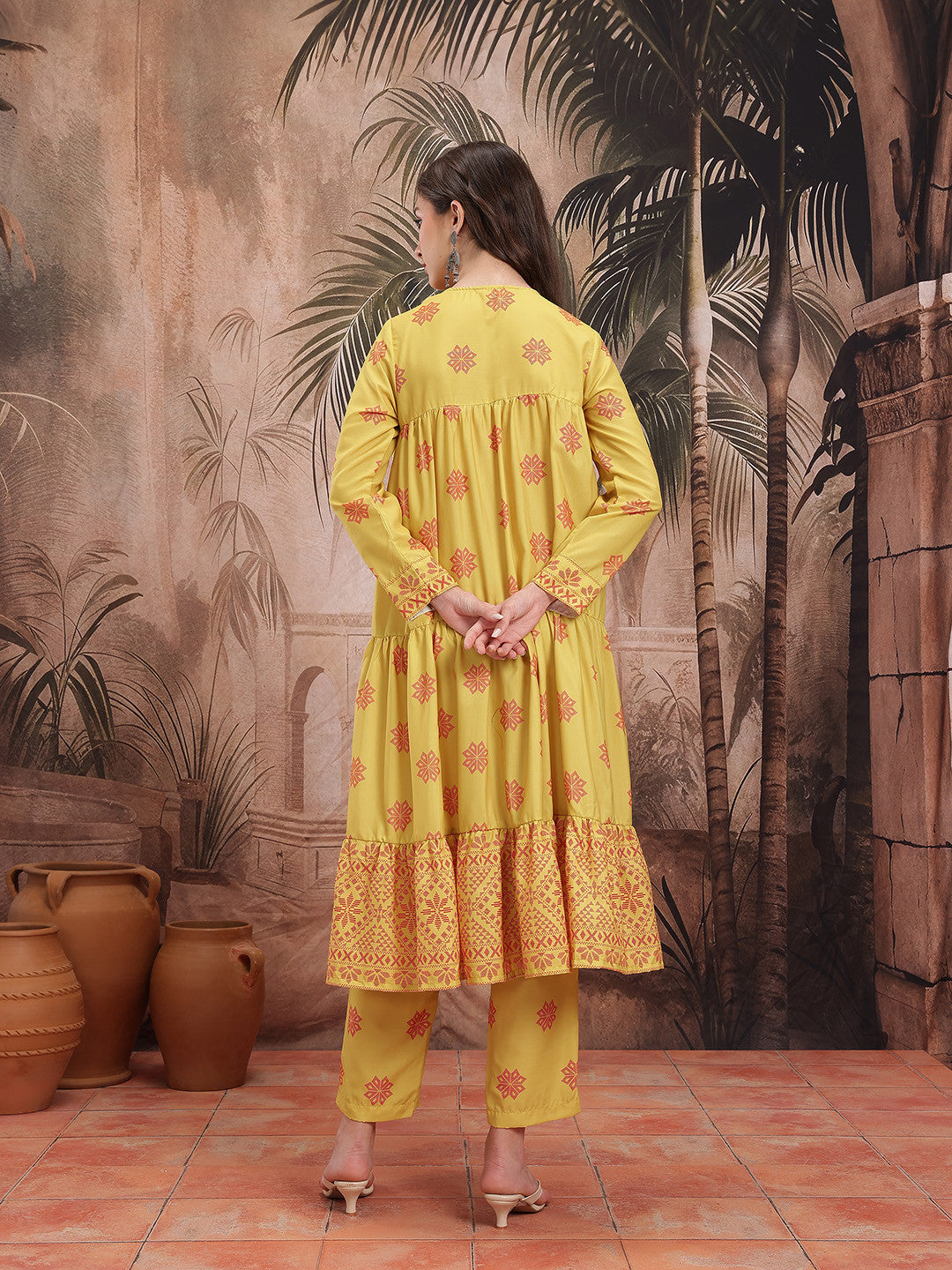 Printed Tiered Kurta with Trousers