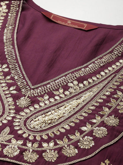 Dhiyona HOP Jashn Yoke Design Sequinned Zari Work Kurti With Sharara & Dupatta