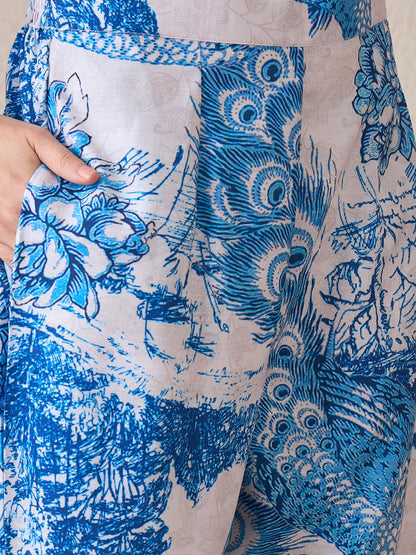 Floral Printed V-Neck Straight Kurta With Trouser