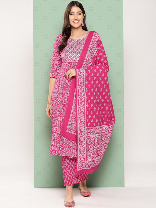 Dhiyona KL Women Ethnic Motifs Printed Empire Gotta Patti Kurta with Trousers & With Dupatta