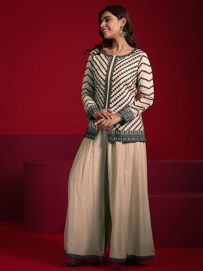 Dhiyona LL Ethnic Motifs Embroidered Straight Kurti With Palazzos & Dupatta