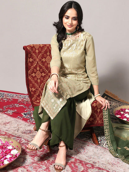 Dhiyona KL Embroidered Regular Sequinned Kurta With Palazzos & Dupatta