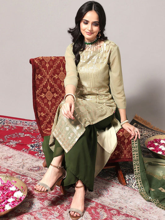 Dhiyona KL Embroidered Regular Sequinned Kurta With Palazzos & Dupatta