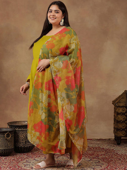 Dhiyona IN Round Neck Empire Anarkali Kurta With Trousers & Dupatta