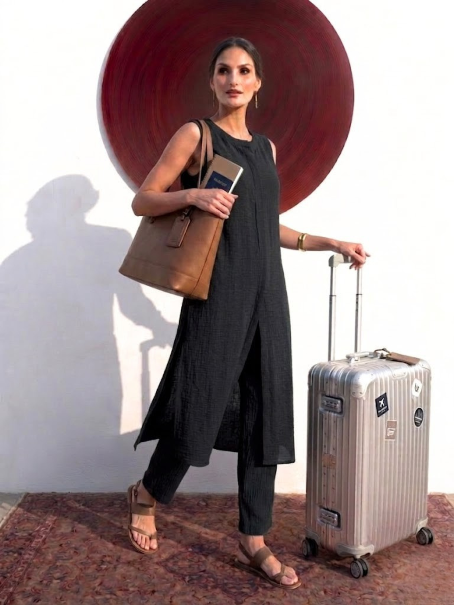 Dhiyona ST Swtantra Black Easy Addictive Travel Airflow Sleeveless Kurta and Pant Set