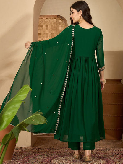 Women Ethnic Motifs Embroidered Tiered Thread Work Kurta with Trousers & With Dupatta