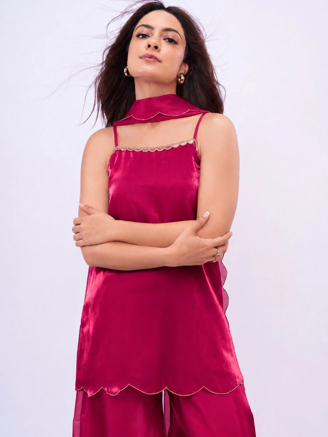 Libas Pink Solid Tissue Palazzo Suit Set