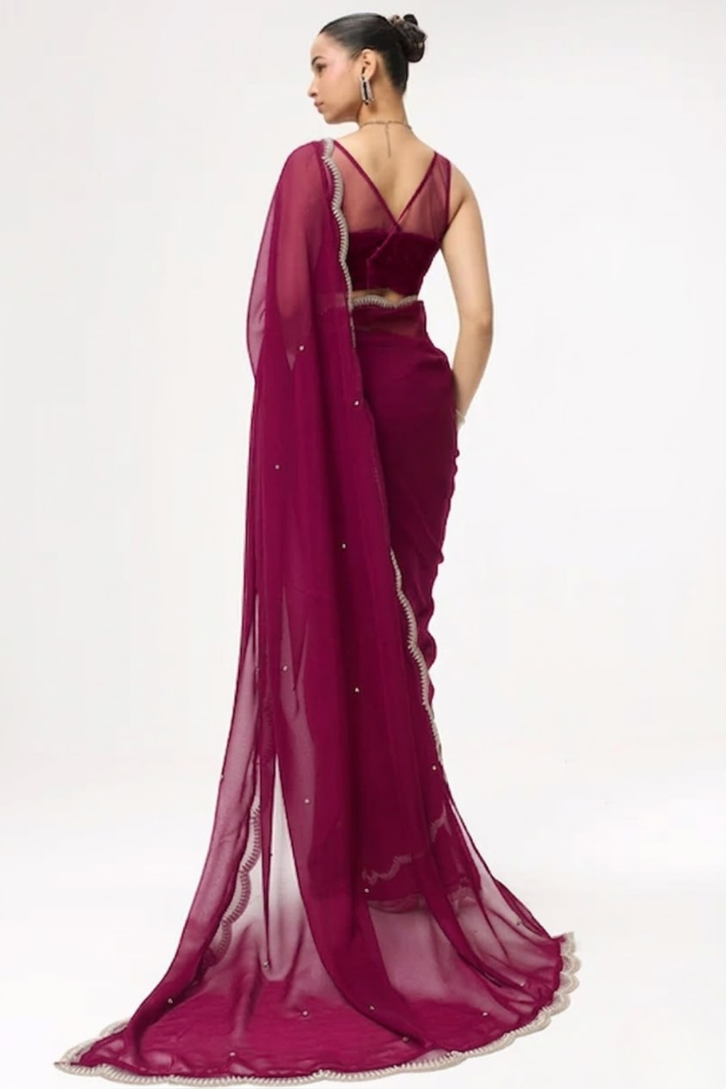 Dhiyona ST Rebel Georgette Saree with Beaded Edge with Blouse Fabric