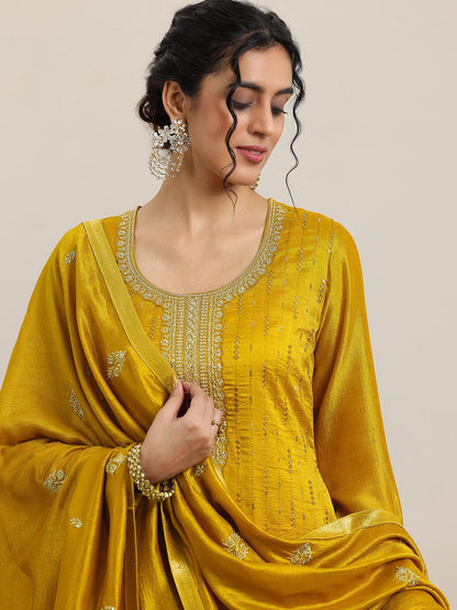 Dhiyona LL Women Ethnic Motifs Embroidered Regular Sequinned Kurta with Palazzos & With Dupatta