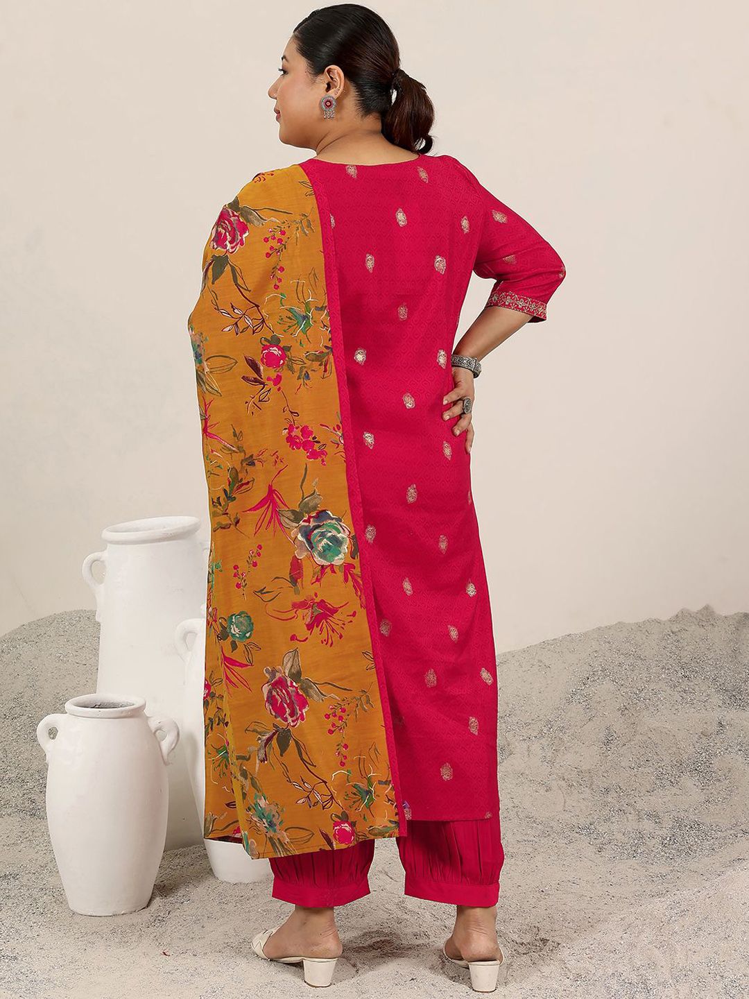Dhiyona Women's Plus Size Ethnic Motifs Printed Sequinned Kurta With Salwar & Dupatta