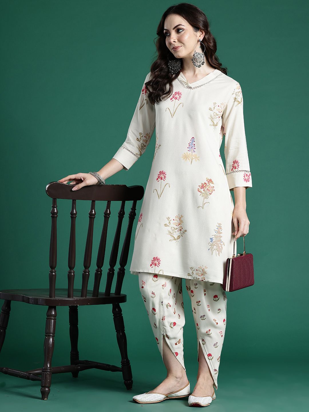 Dhiyona IE Floral Printed Regular Fusion Kurta with Dhoti Pants
