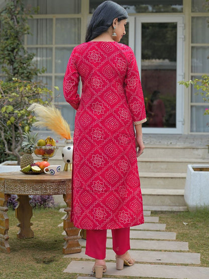 Dhiyona KL Women Bandhani Printed Regular Mirror Work Kurta with Trousers & With Dupatta