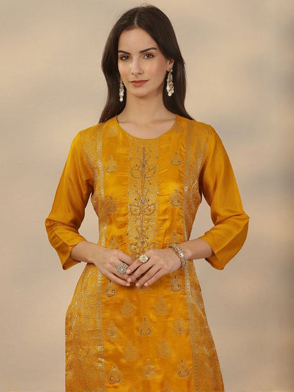 Dhiyona LL Women Ethnic Motifs Embroidered Regular Thread Work Kurta with Palazzos & With Dupatta
