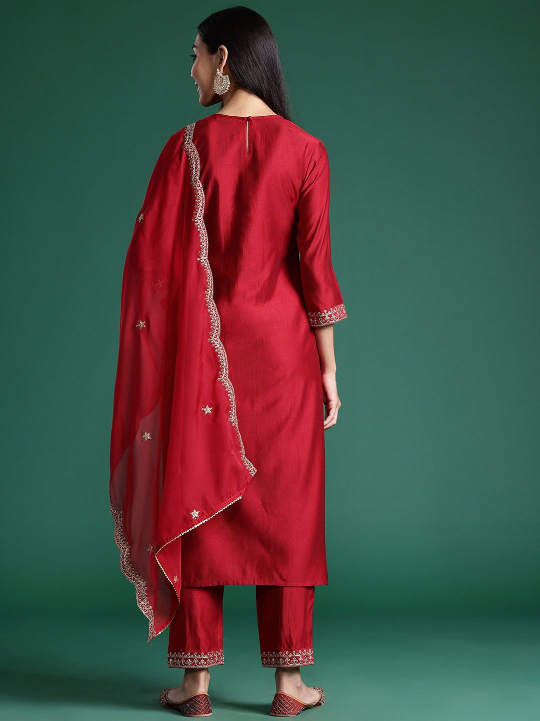 Women Ethnic Motifs Embroidered Regular Sequinned Liva Kurta with Trousers & With Dupatta
