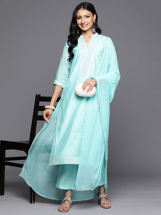 Ethnic Motifs Embroidered Regular Sequinned Kurta With Trousers & Dupatta