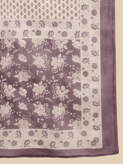 Maroon Floral Printed Pure Cotton Kurta With Trouser & Dupatta