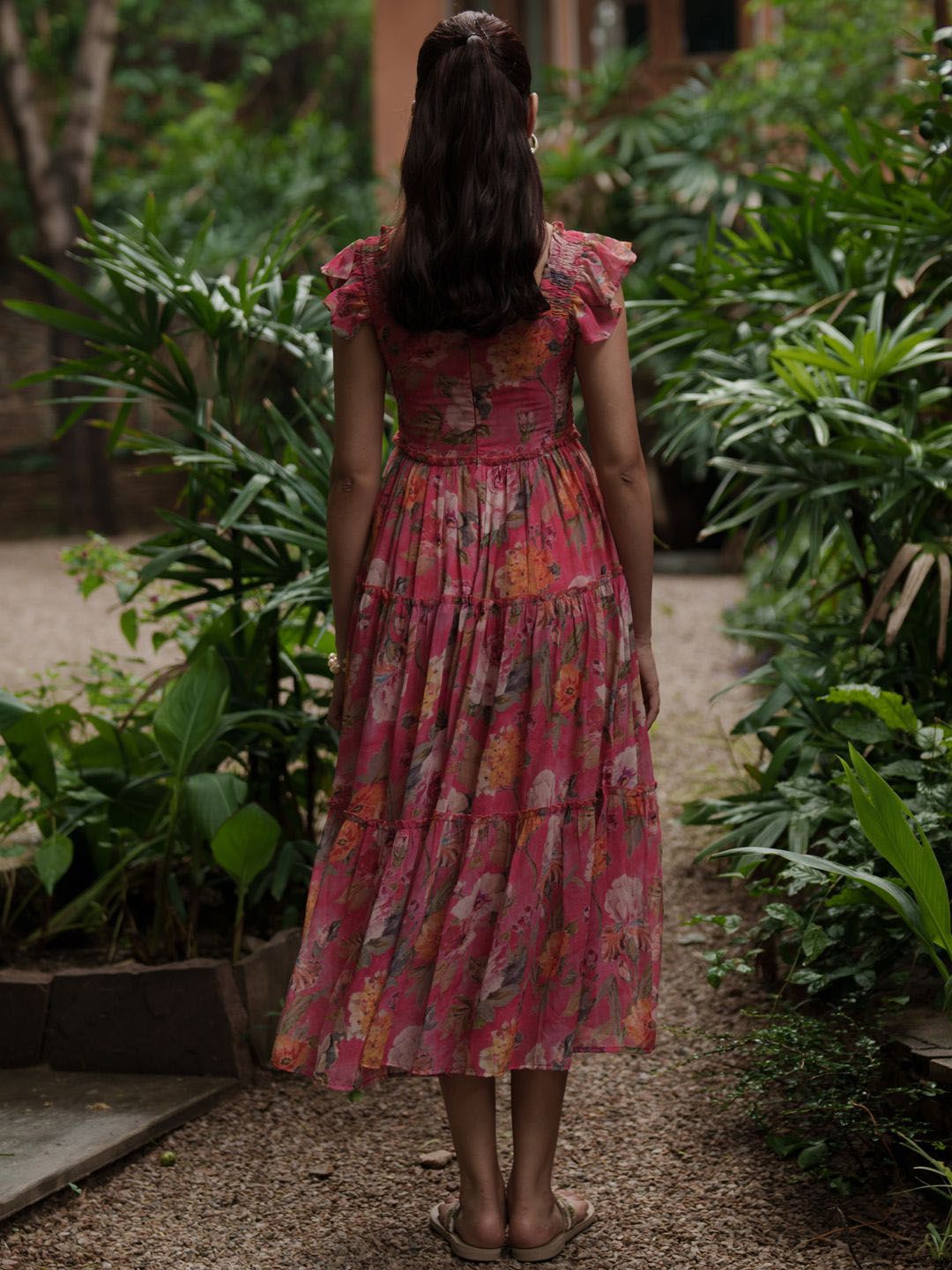 Dhiyona AY Women's Floral Printed Flared Midi Dress