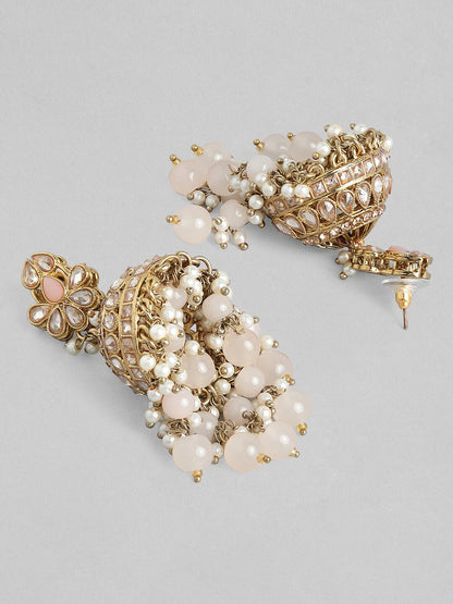 Dhiyona RJ Women's Gold-Toned Pearls Beaded Dome Shaped Traditional Jhumkas Earrings