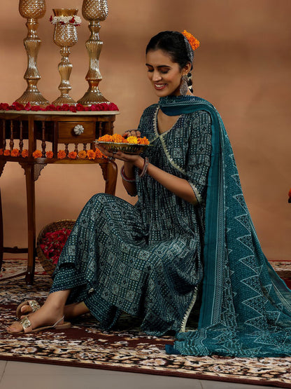 Ethnic Motifs Printed Empire Gotta Patti Kurta with Trousers & Dupatta