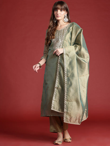 Ethnic Motifs Embroidered Sequinned Liva Republic Day Kurta With Trousers & Dupatta