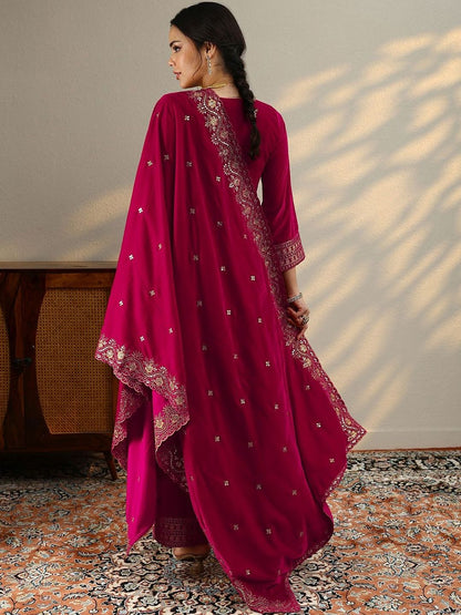 Dhiyona LL Women Ethnic Motifs Embroidered Kurta with Palazzos & Dupatta