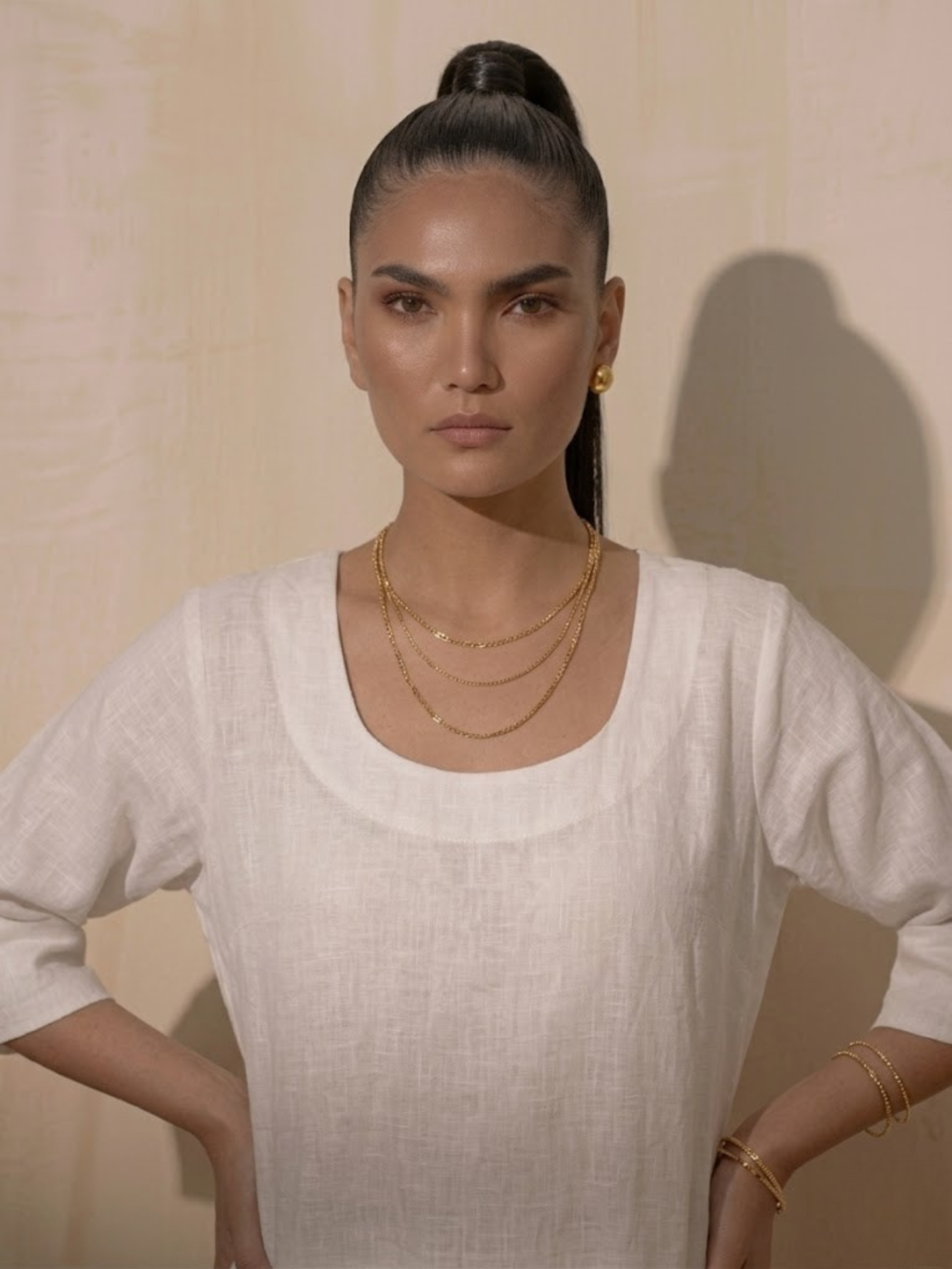Dhiyona ST Swtantra White Linen Round Neck Elbow Sleeve Kurta with Pants