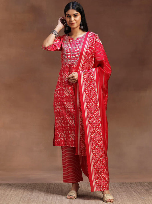 Women Ethnic Motifs Printed Mirror Work Straight Kurta with Trousers & Dupatta