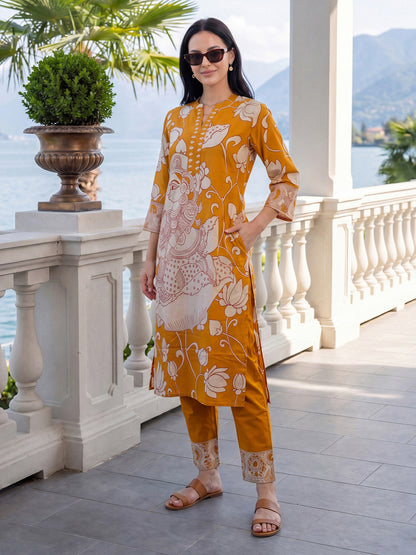 Women Ethnic Motifs Printed Regular Pure Cotton Kurta with Trousers