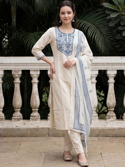Women Ethnic Motifs Embroidered Regular Mirror Work Pure Cotton Kurta with Trousers & With Dupatta