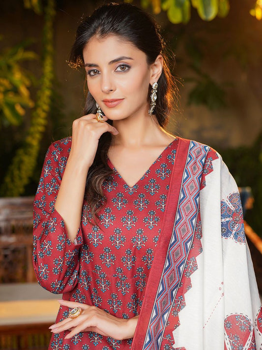 Dhiyona KL Women Floral Printed Kurta & Palazzos With Dupatta