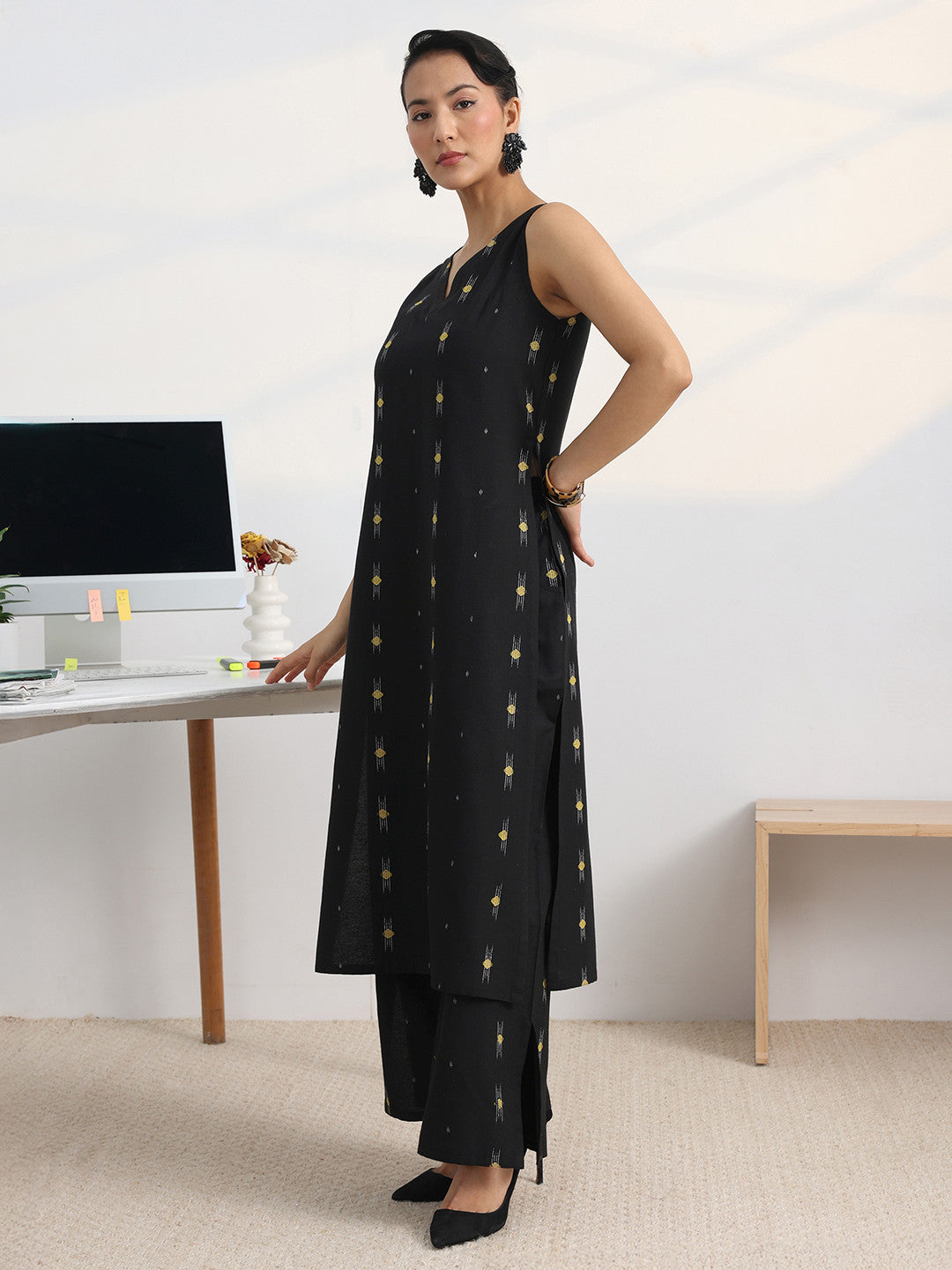 Libas Black Woven Design Straight Kurta Set