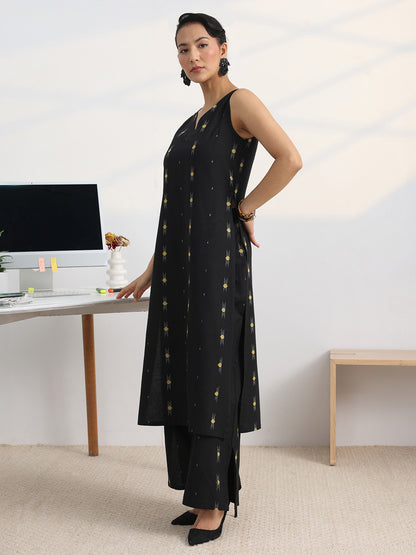 Libas Black Woven Design Straight Kurta Set