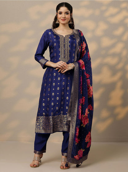 Women Ethnic Motifs Regular Thread Work Kurta with Trousers & With Dupatta