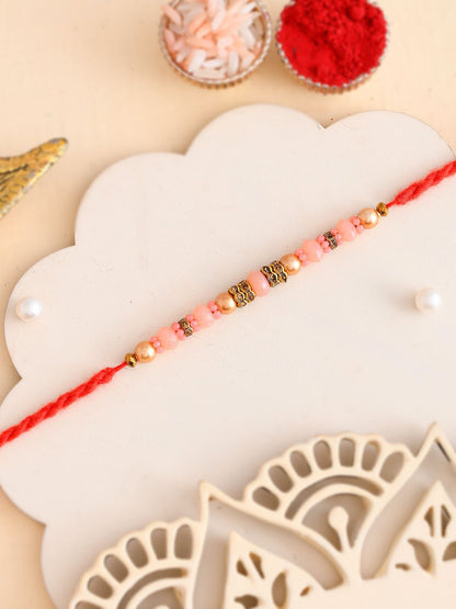 Dhiyona Beaded Twisted Thread Rakhi With Roli Chawal & Greetings Card