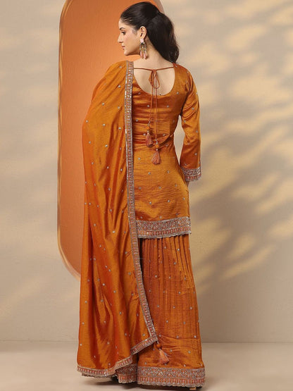 Dhiyona LL Ethnic Motifs Embroidered Regular Sequinned Kurta With Sharara & Dupatta