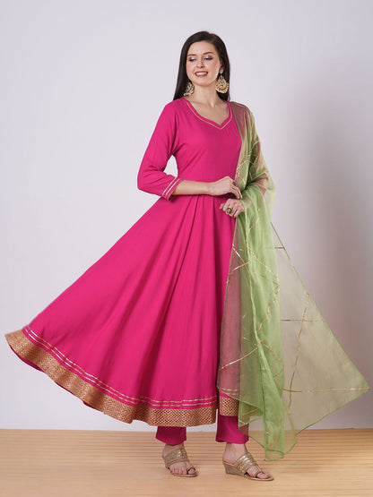Dhiyona KL Gotta Patti Sweetheart Neck Anarkali Kurta With Trousers And Dupatta