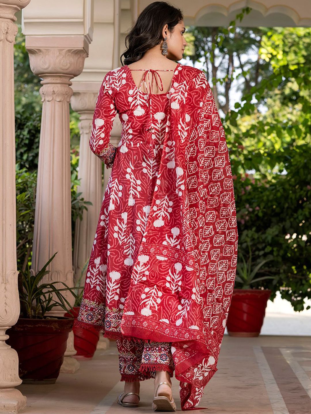 Dhiyona KL Floral Printed Mirror Work Pure Cotton Anarkali Kurta With Trouser & Dupatta