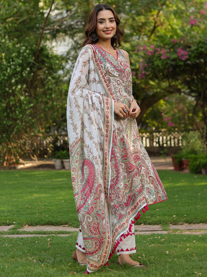 Dhiyona RR Women's Ethnic Printed Regular Pure Cotton Kurta With Trousers & Dupatta