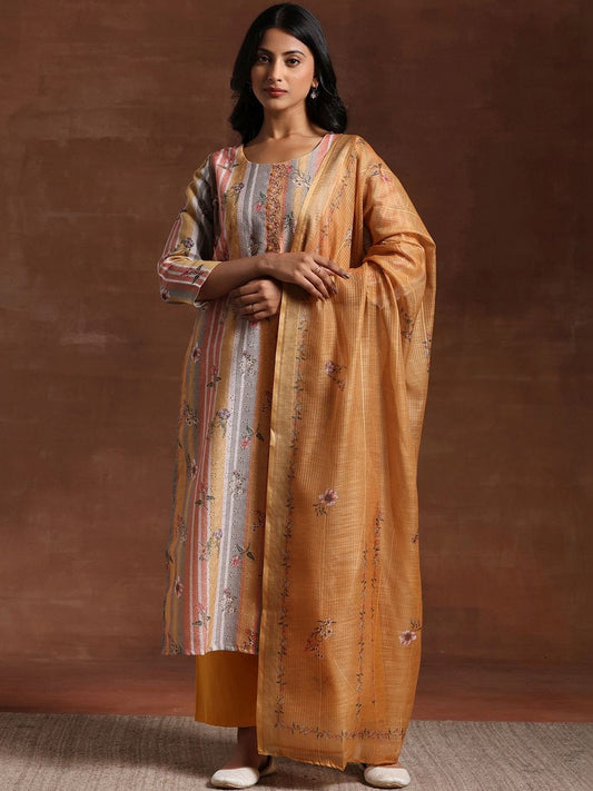 Women Printed Regular Thread Work Kurta with Trousers & With Dupatta