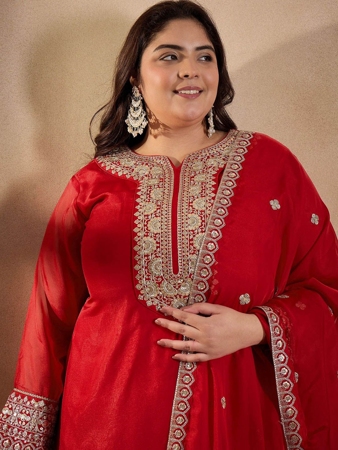 Dhiyona IN Women Ethnic Motifs Yoke Design Regular Sequinned Kurta with Trousers & With Dupatta