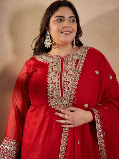 Dhiyona IN Women Ethnic Motifs Yoke Design Regular Sequinned Kurta with Trousers & With Dupatta