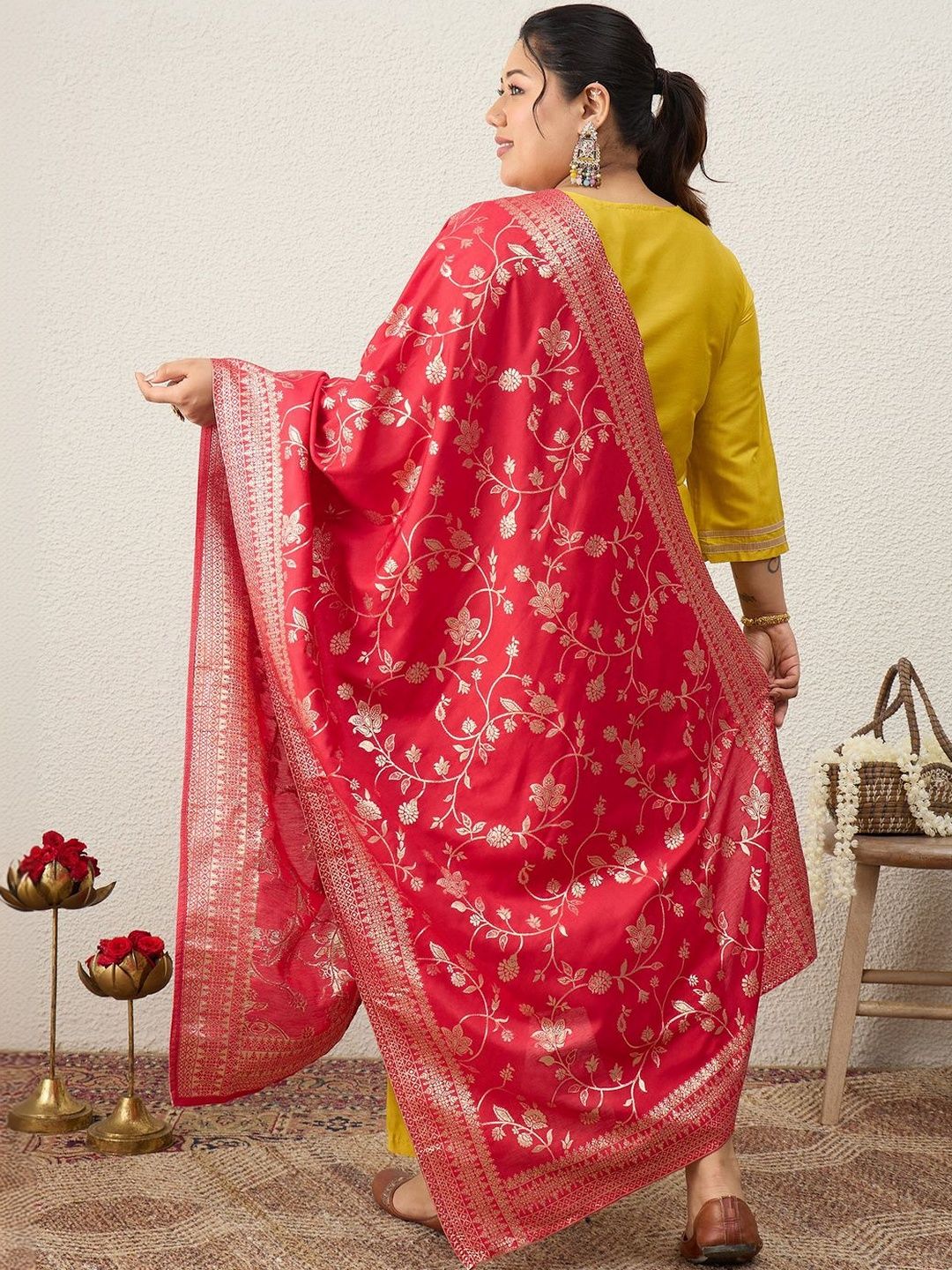 Dhiyona Women's Ethnic Motifs Embroidered Regular Kurta with Trousers & With Dupatta