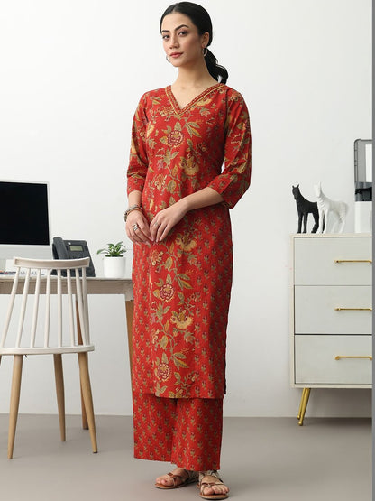 Women Floral Printed Regular Cotton Blend Kurta with Palazzos
