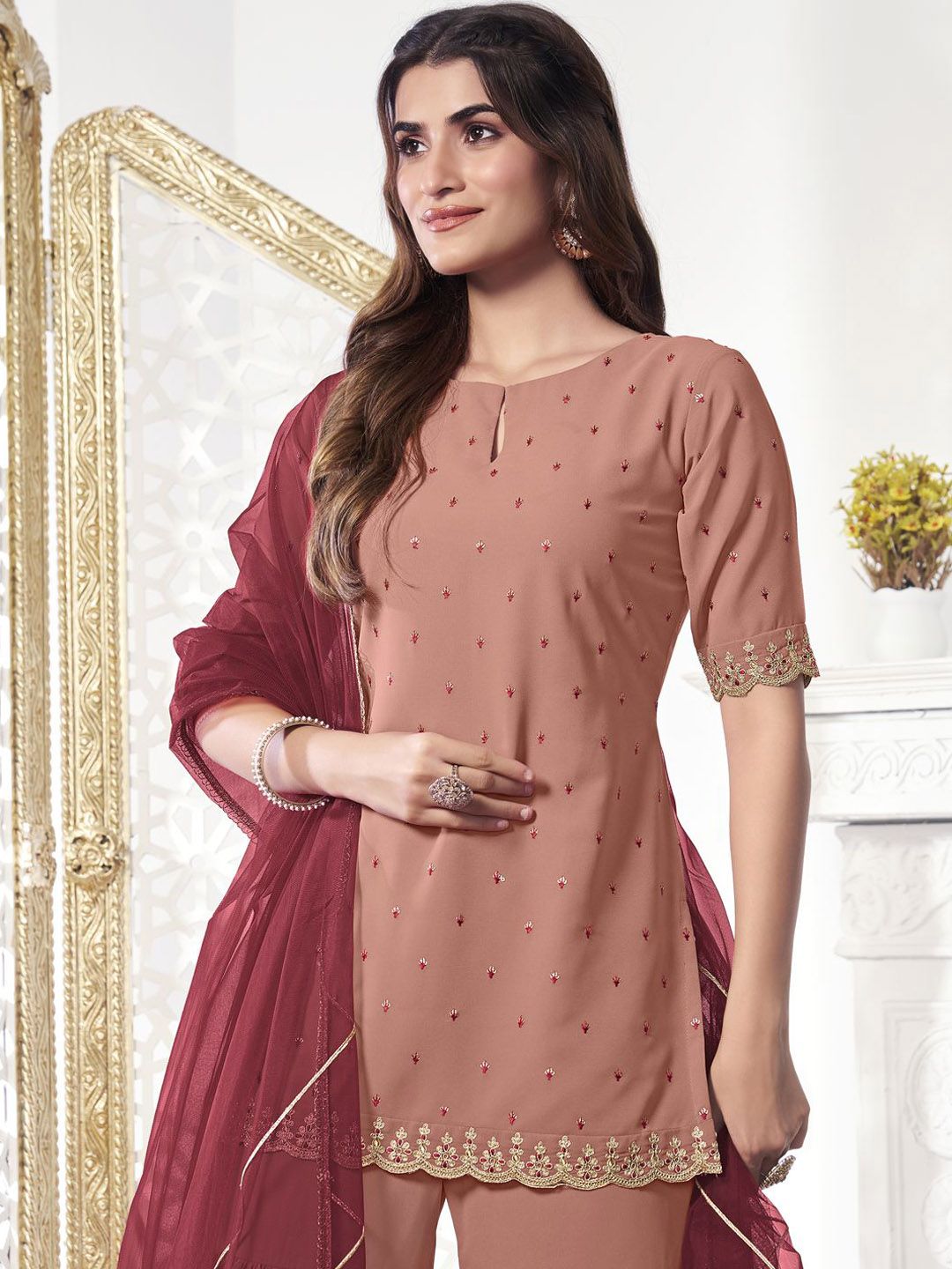 Dhiyona IN Women Ethnic Motifs Sequined Embroidered Kurta Set with Dupatta