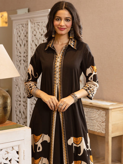 Printed Pure Cotton A-Line Kurta With Trousers