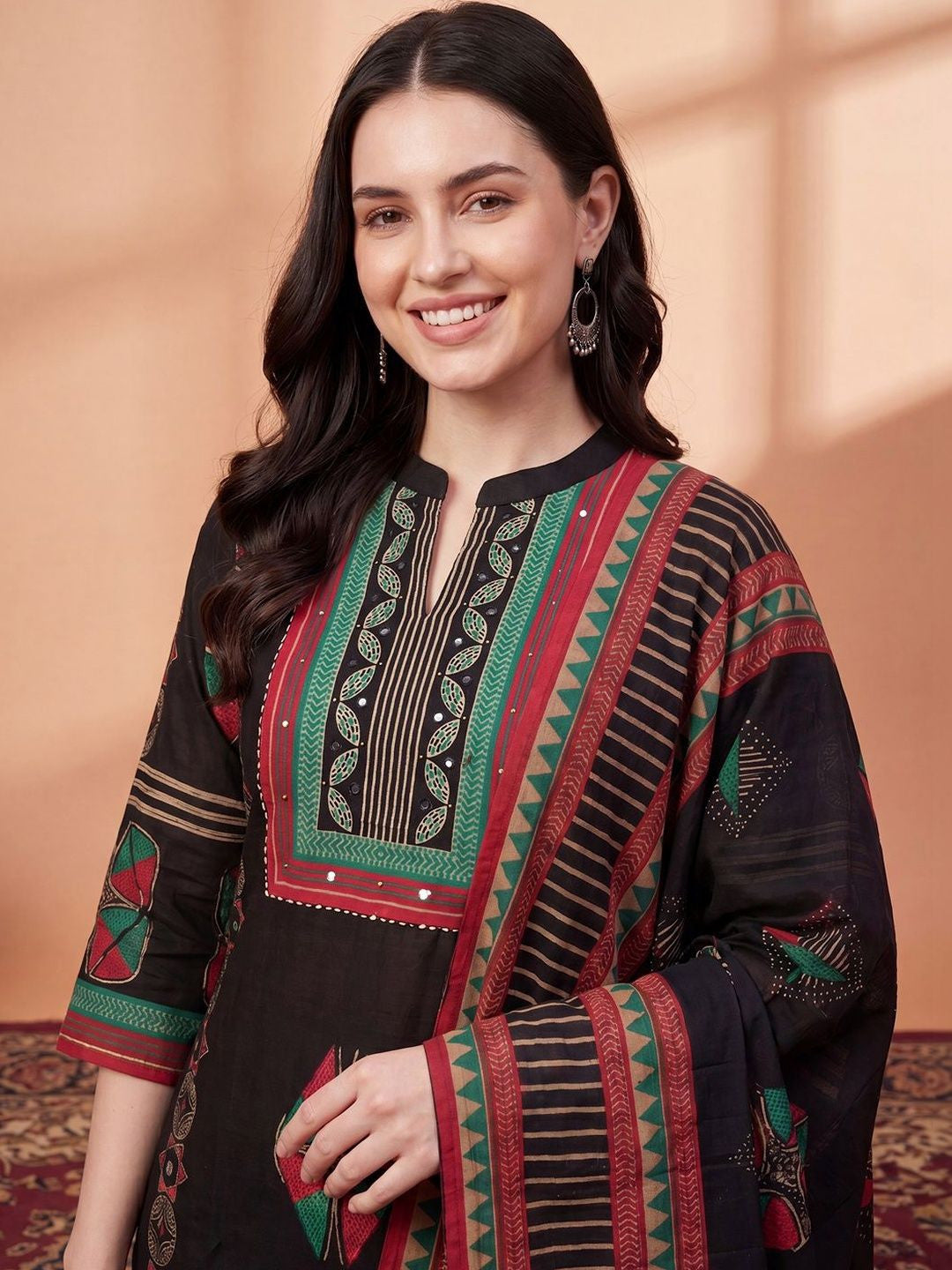 Women Ethnic Motifs Printed Regular Pure Cotton Kurta with Trousers & With Dupatta
