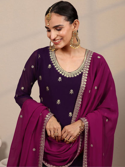 Dhiyona LL Women Ethnic Motifs Embroidered Regular Kurta with Sharara & With Dupatta