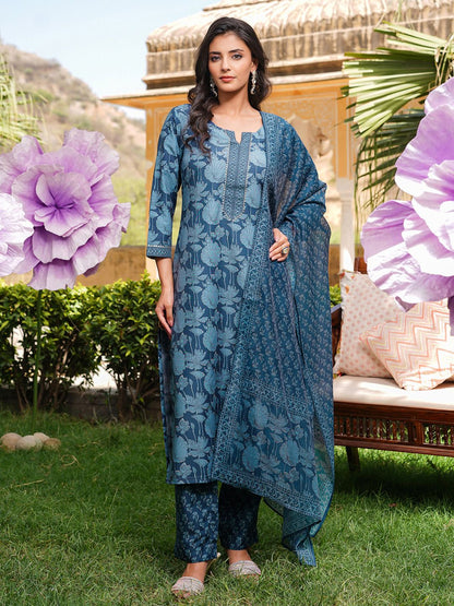 Dhiyona KL Women Floral Printed Kurta with Trousers & Dupatta